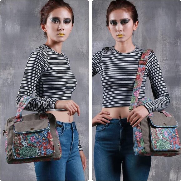 Chic Grey Canvas Shoulder Bag for Women - Lightweight & Stylish Crossbody - Picture 6 of 6